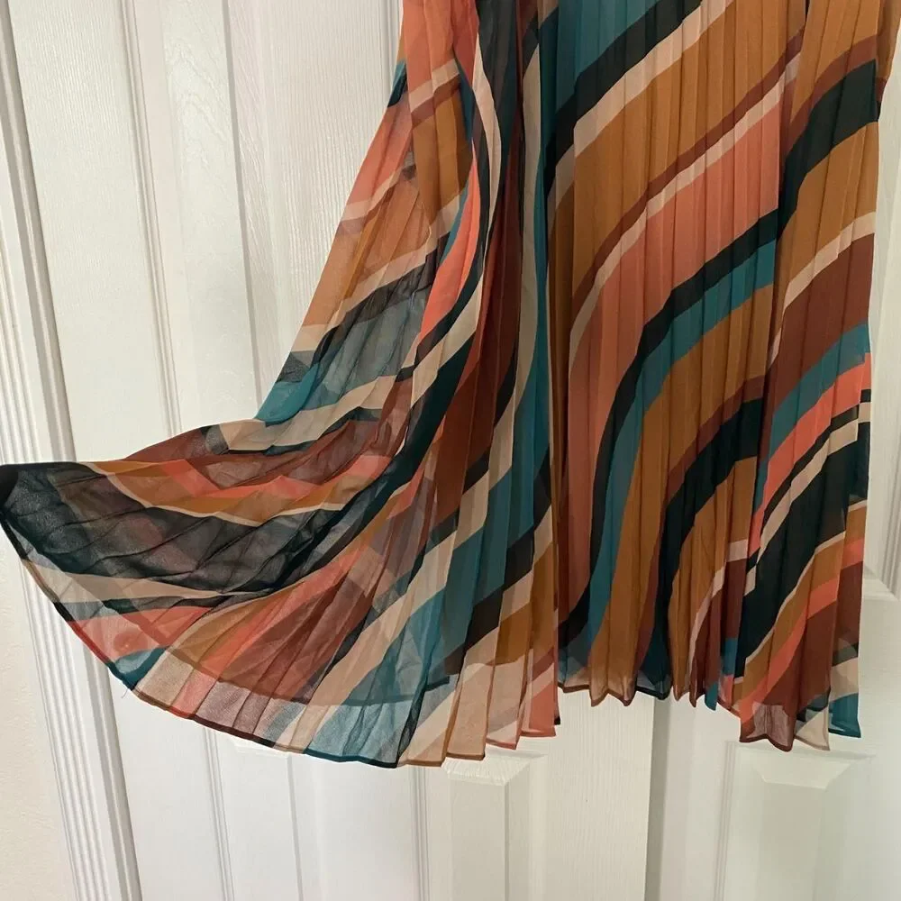 NWT Pleated Multi Striped Daniel Rainn Plus Size Midi Skirt 2X